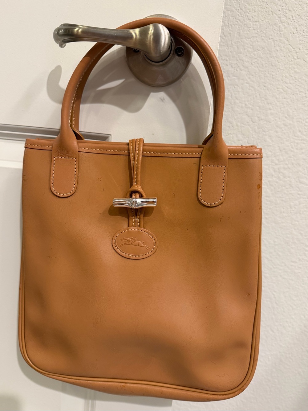 Longchamp Small Tan Leather Tote Bag with Toggle Closure-Project Bag